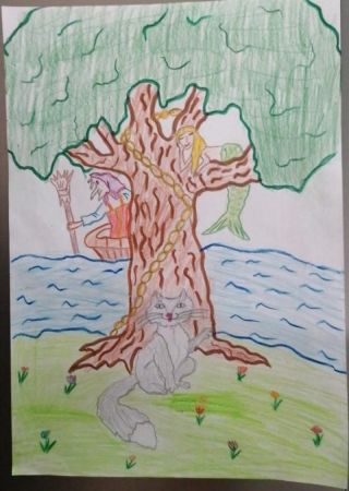 У лукоморья дуб зеленый рисунок для детей