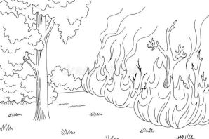 Раскраска пожар в лесу для детей