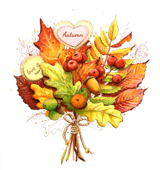 Осенний букет из различных листьев рисунок