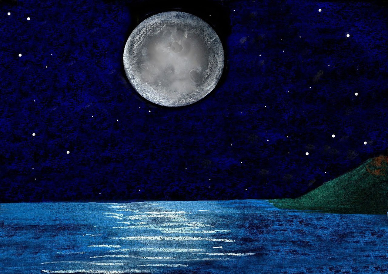 Свет луны 6. Лунный пейзаж. Лунный свет рисунок. Луна для рисования. Луна звезды море.
