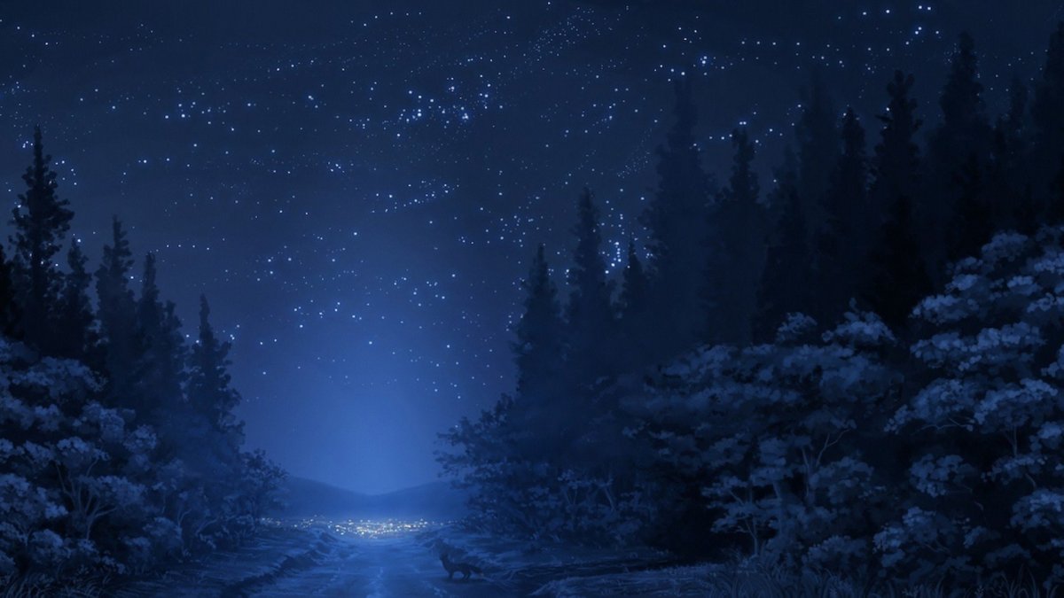 Лес ночью рисунок