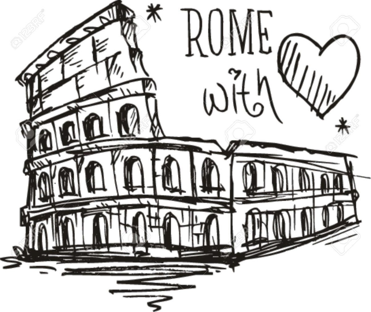 Рисунок достопримечательностей Рима легко коллаж