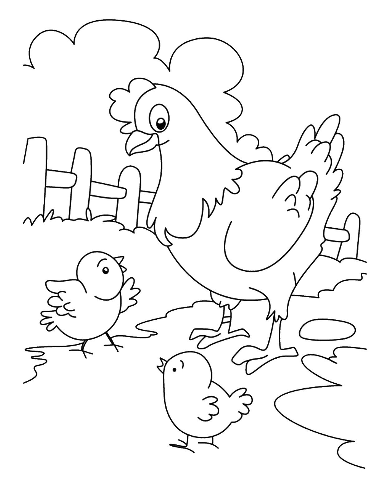 Раскраска курица с цыплятами для детей