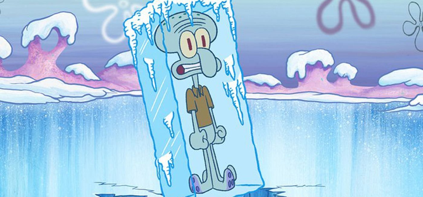 Холодная вода похожа. Сквидвард во льду. Спанч Боб замерз. Холод мультяшный. Замерзший мультяшка.