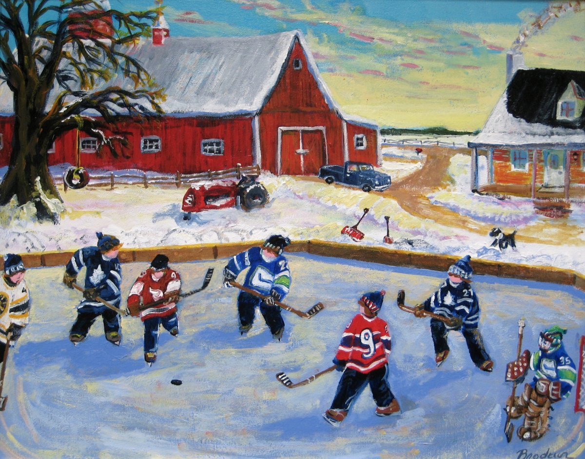Картина зимние забавы хоккей