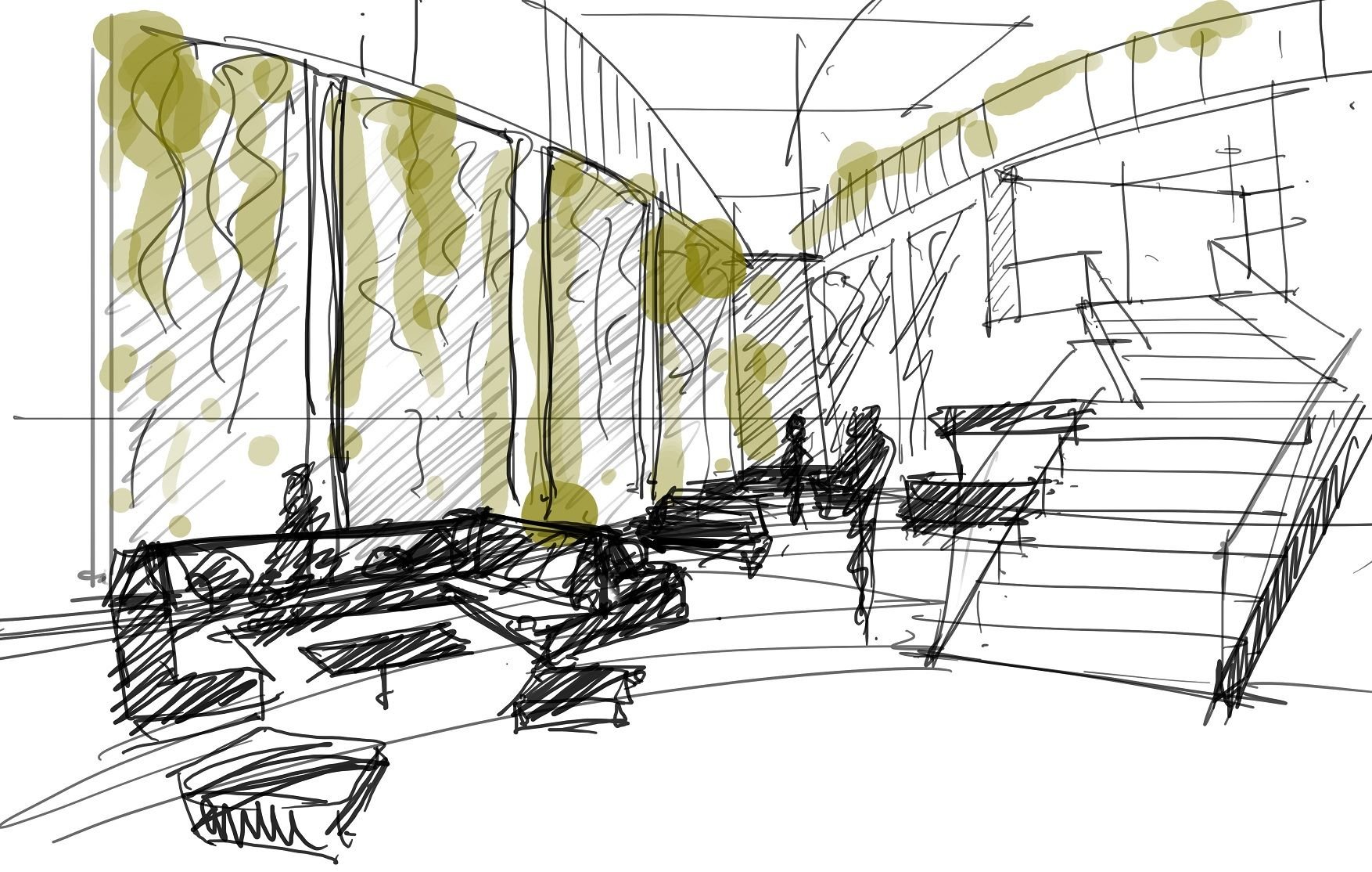 Интерьер общественного здания рисунок 7 класс. Композиции внутреннего пространства. Эскиз выставки. Скетчи пространства. Эскиз выставочного пространства.