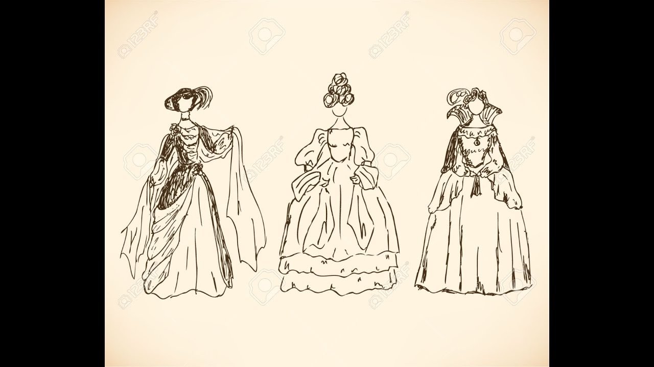Платье на бал рисунок. Зарисовка дворянского костюма 18-19 века. Бальный костюм 19 века женский рисунок. Одежда в стиле Барокко рисунки. Эскиз одежды в стиле Барокко.
