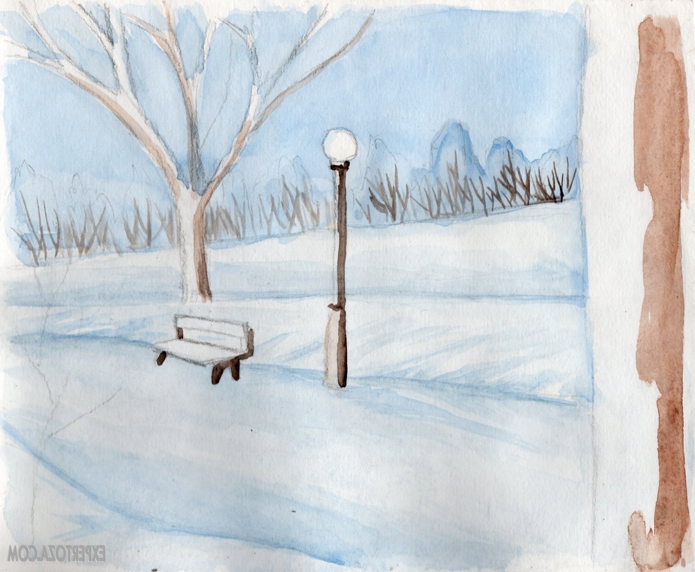 Зимние картинки легко. Зимний пейзаж легкий. Рисунок на тему зима. Зимний пейзаж легкий для детей. Зимний пейзаж карандашом.
