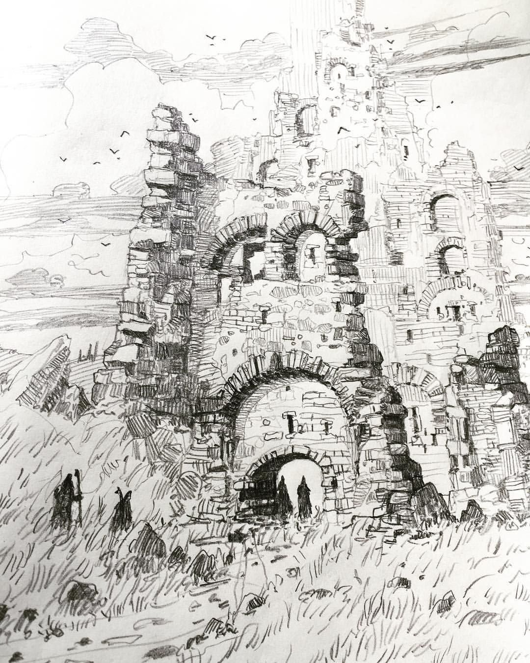 Рисунок старой крепости. Средневековый замок скетч. Зарисовки крепостей. Крепость набросок. Разрушенная крепость.