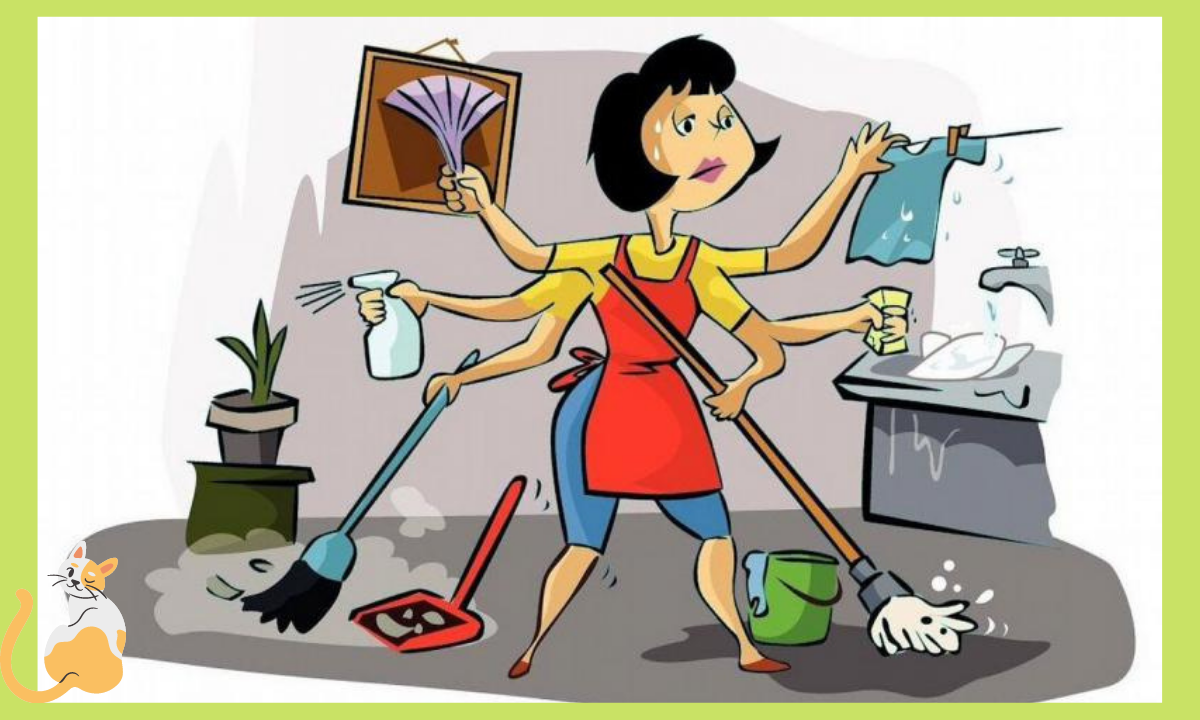 Стирка уборка готовка. Шарж домохозяйка. Женщина вся в домашних делах. Уборка иллюстрация.