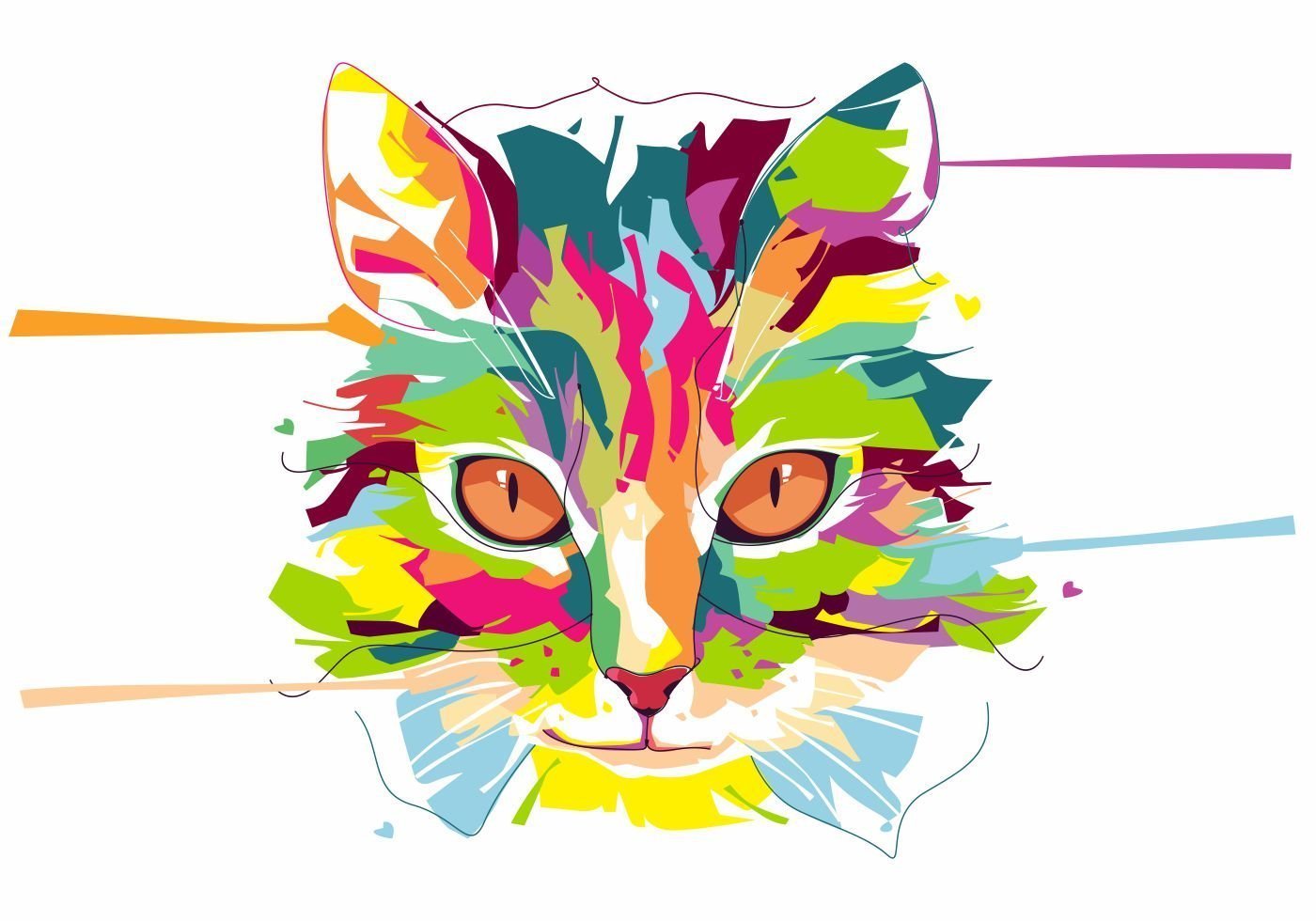 Картинки вектор. Абстрактный кот. Поп арт животные. Коты в стиле поп-арт. Векторные изображения цветные.