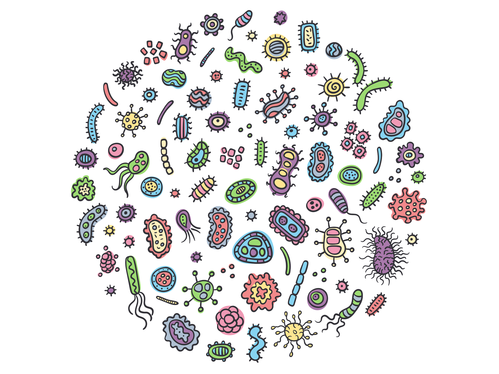 Микро рисунки. Бактерии на белом фоне. Бактерии рисуночки. Бактерии в круге. Бактерии в стиле.