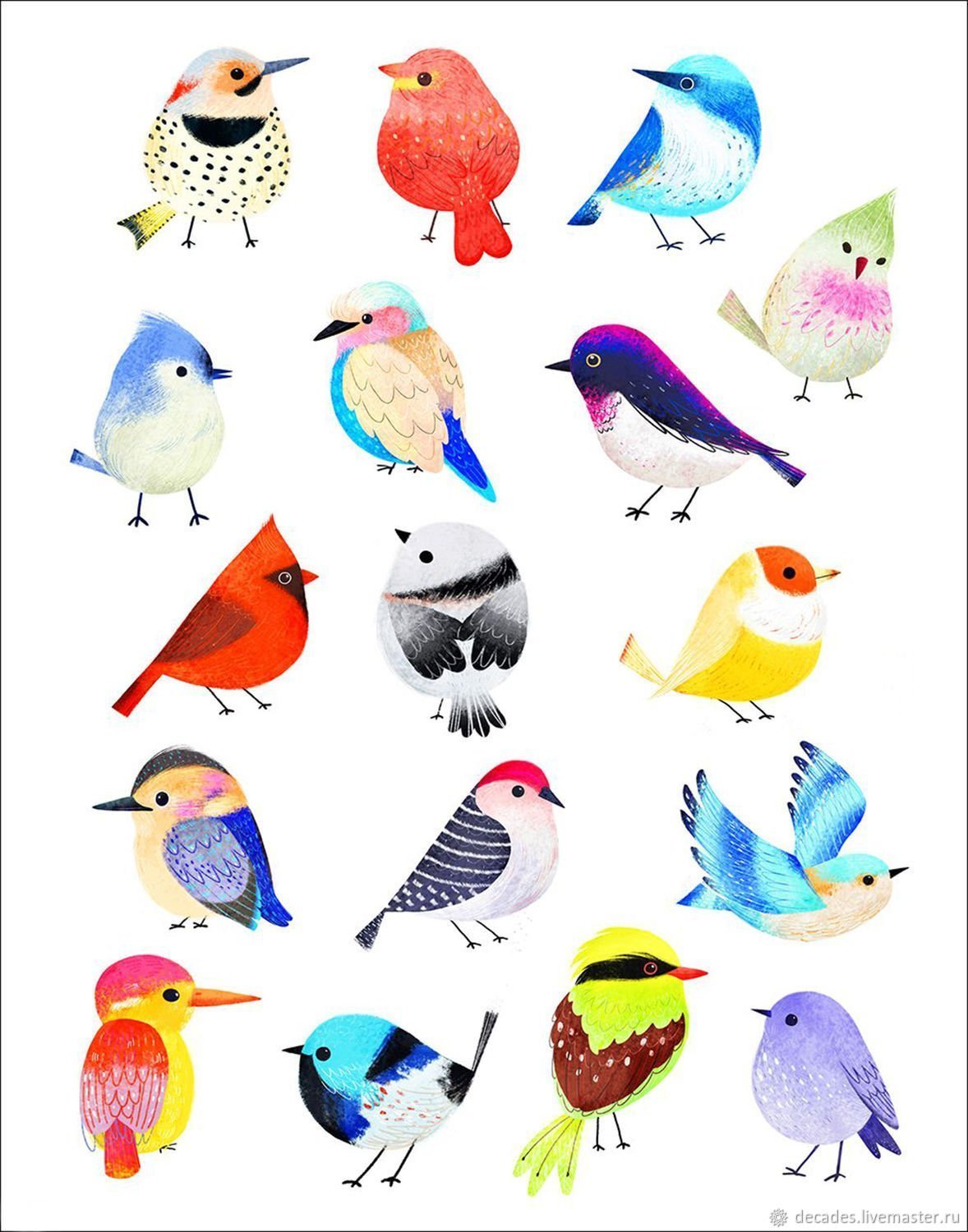 Птички цветные для вырезания