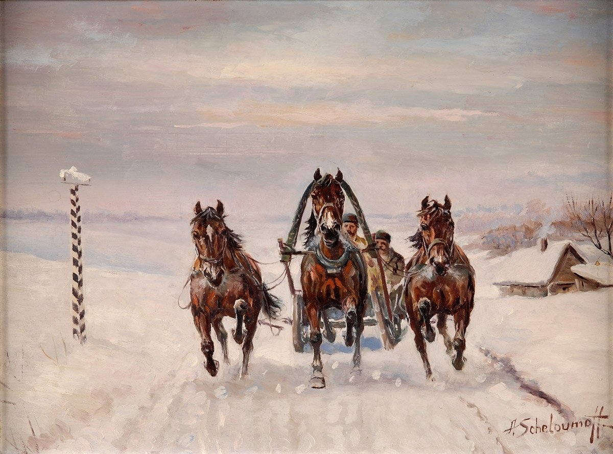 Романсах ямщики. "Тройка в степи" (1856). Шелоумов художник.