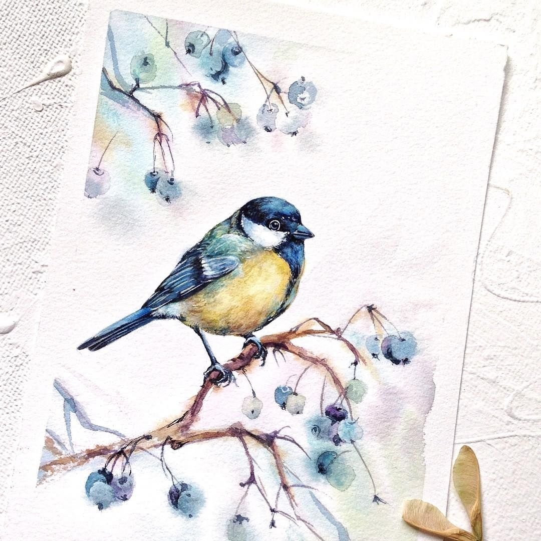 Синичка гуашью