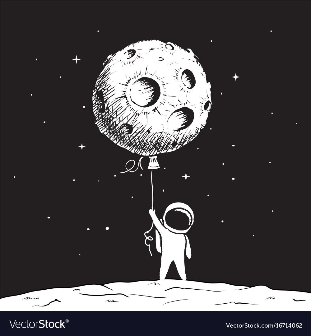 Шагающий по луне. Космонавт на Луне. Луна рисунок. Космонавт с шариками. Векторная иллюстрация космос.