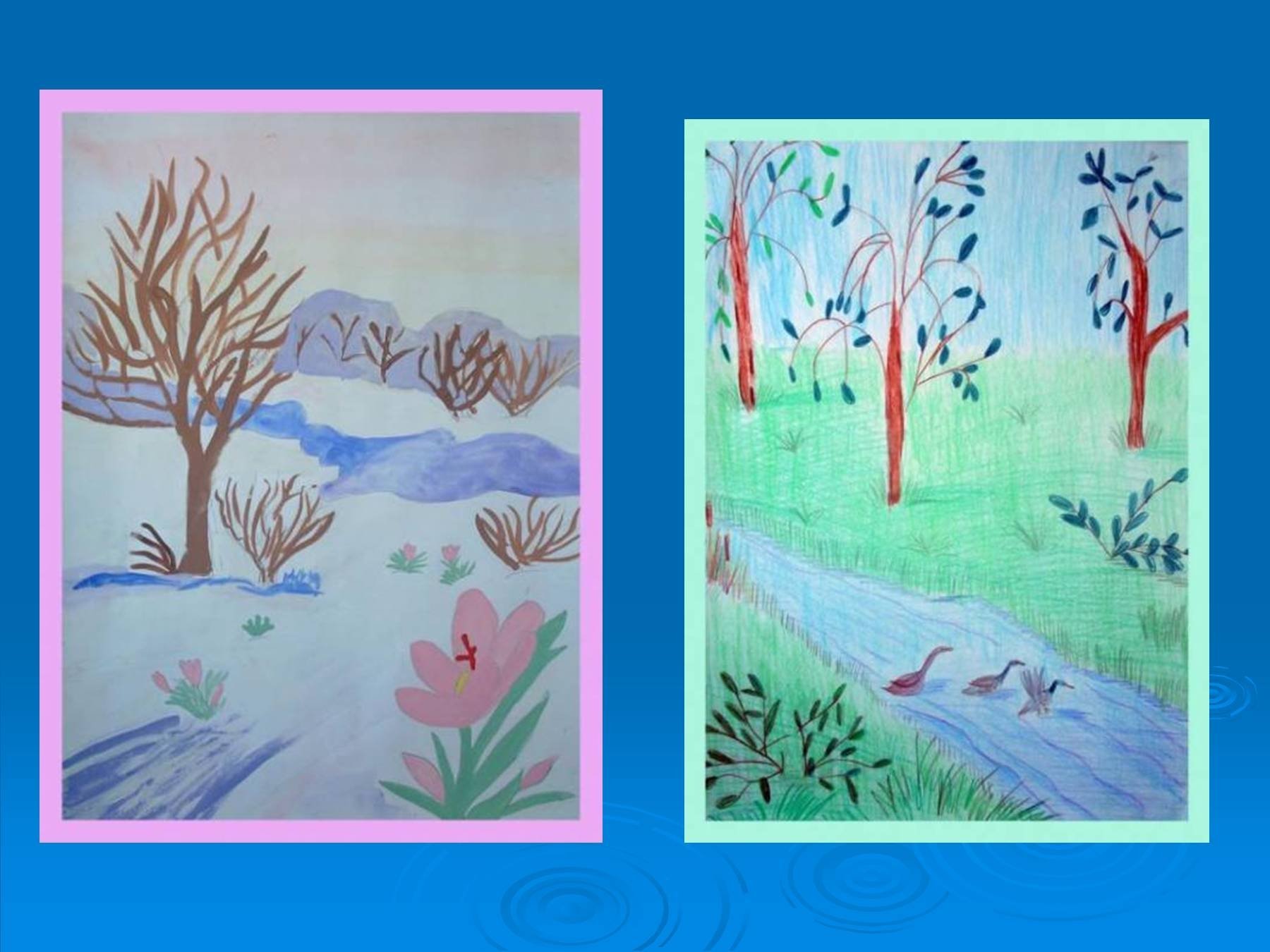 Весенний пейзаж поэтапно 2 класс. Весенние рисунки. Красивые рисунки весны. Весенний рисунок 3 класс.
