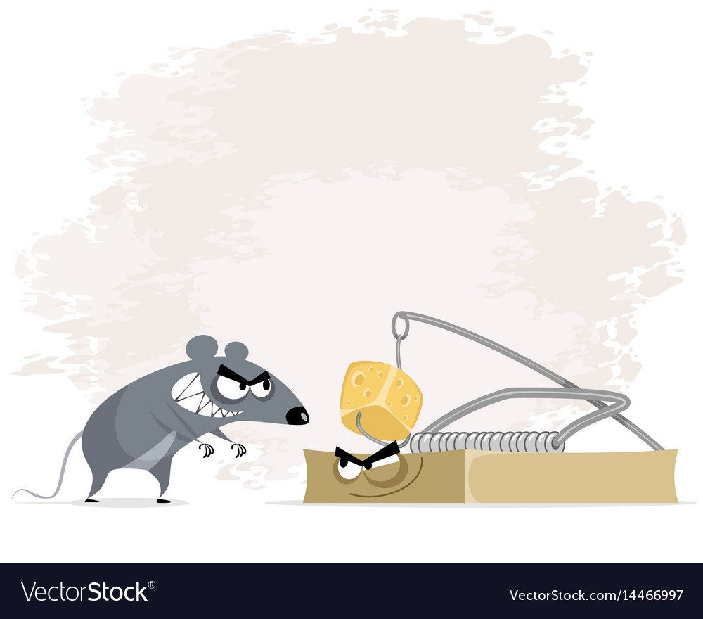 Мышеловка и мыши на белом фоне