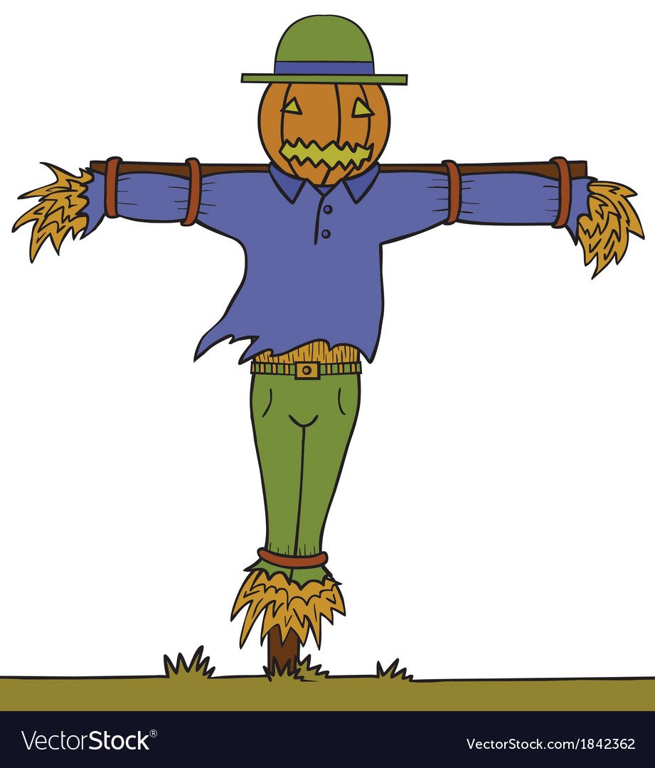 Пугало в осеннем огороде