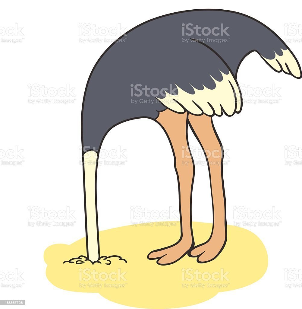 Страус прячет голову в землю