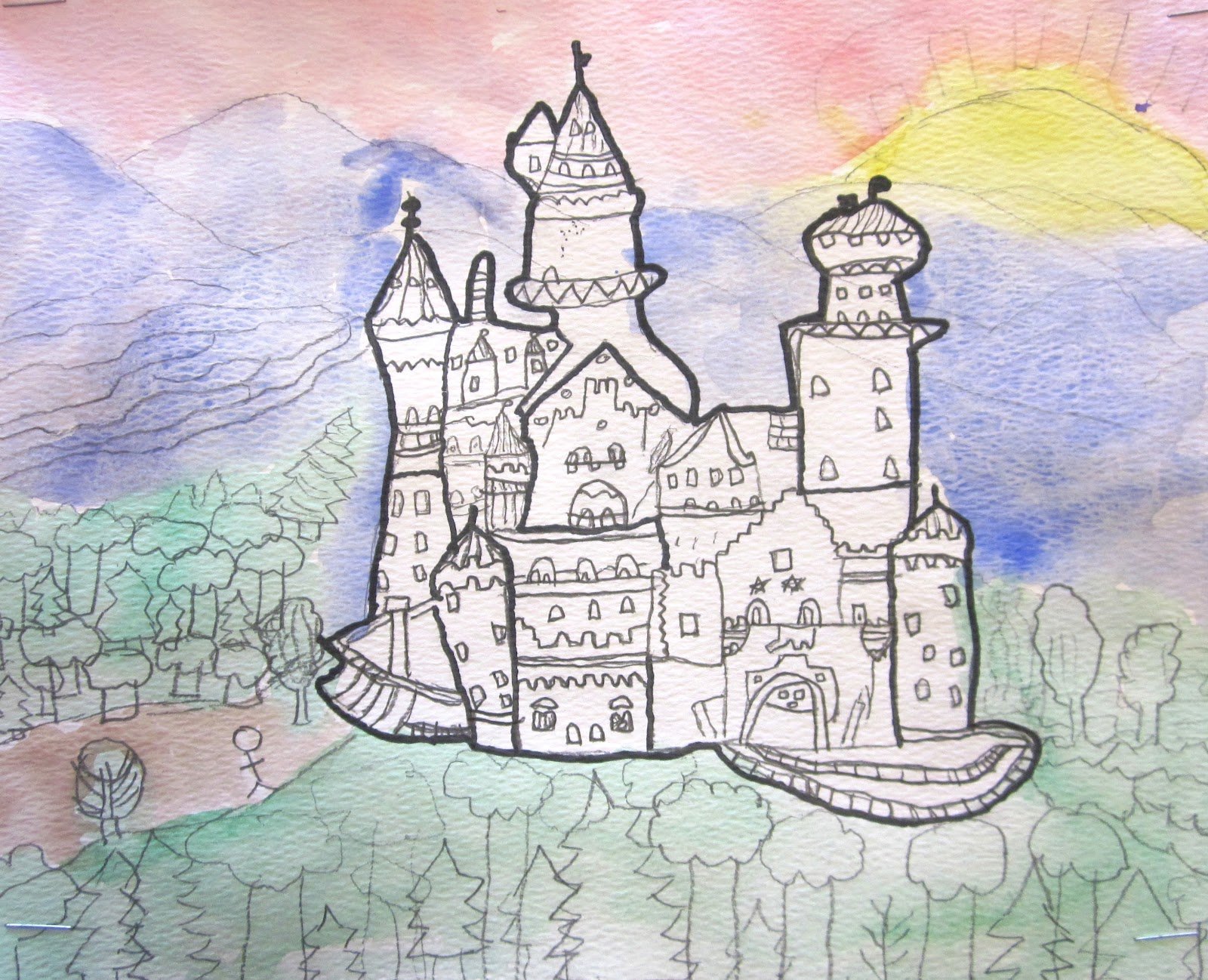 Старая крепость рисунок город. Замок рисунок. Крепость рисунок. Замок рисунок карандашом. Средневековый замок рисунок.