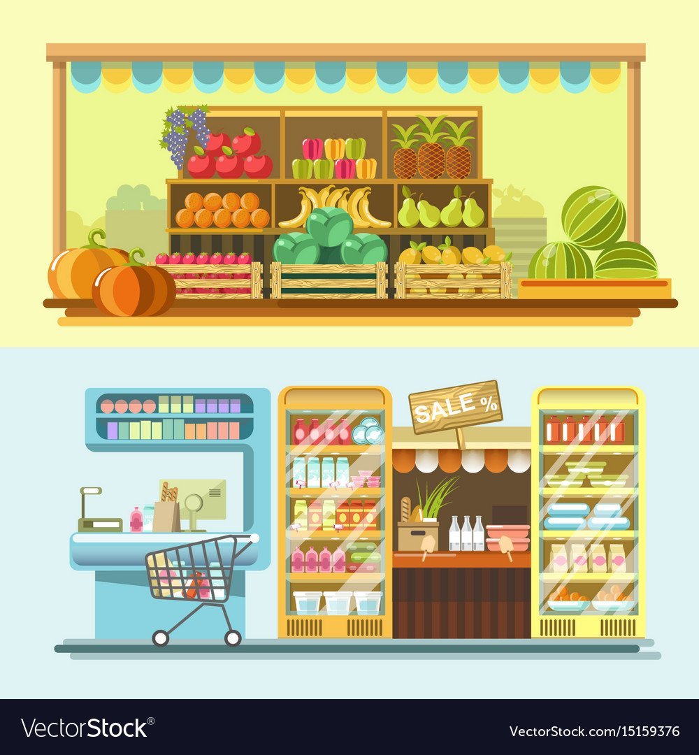 Витрина продуктового магазина для детей