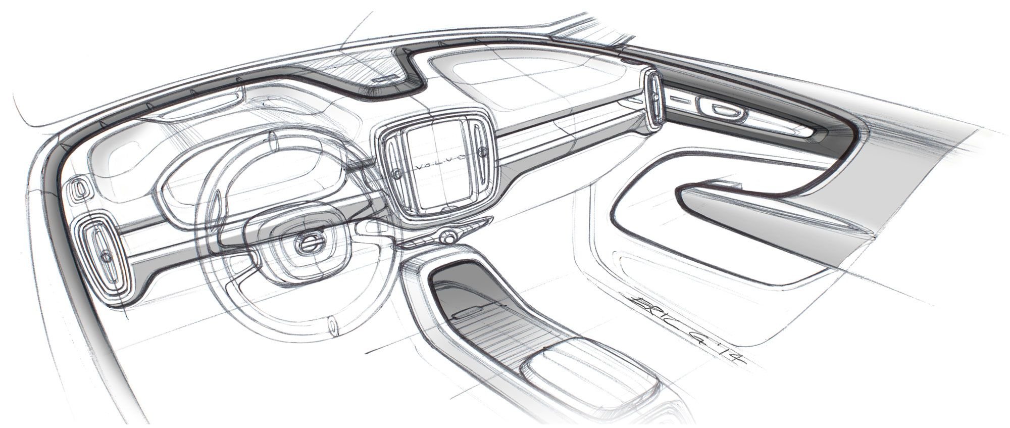Automotive da zona sul 4. Volvo 2023 Concept Interior. Проектирование автомобиля. Скетч интерьера авто. Скетчи салона автомобилей.