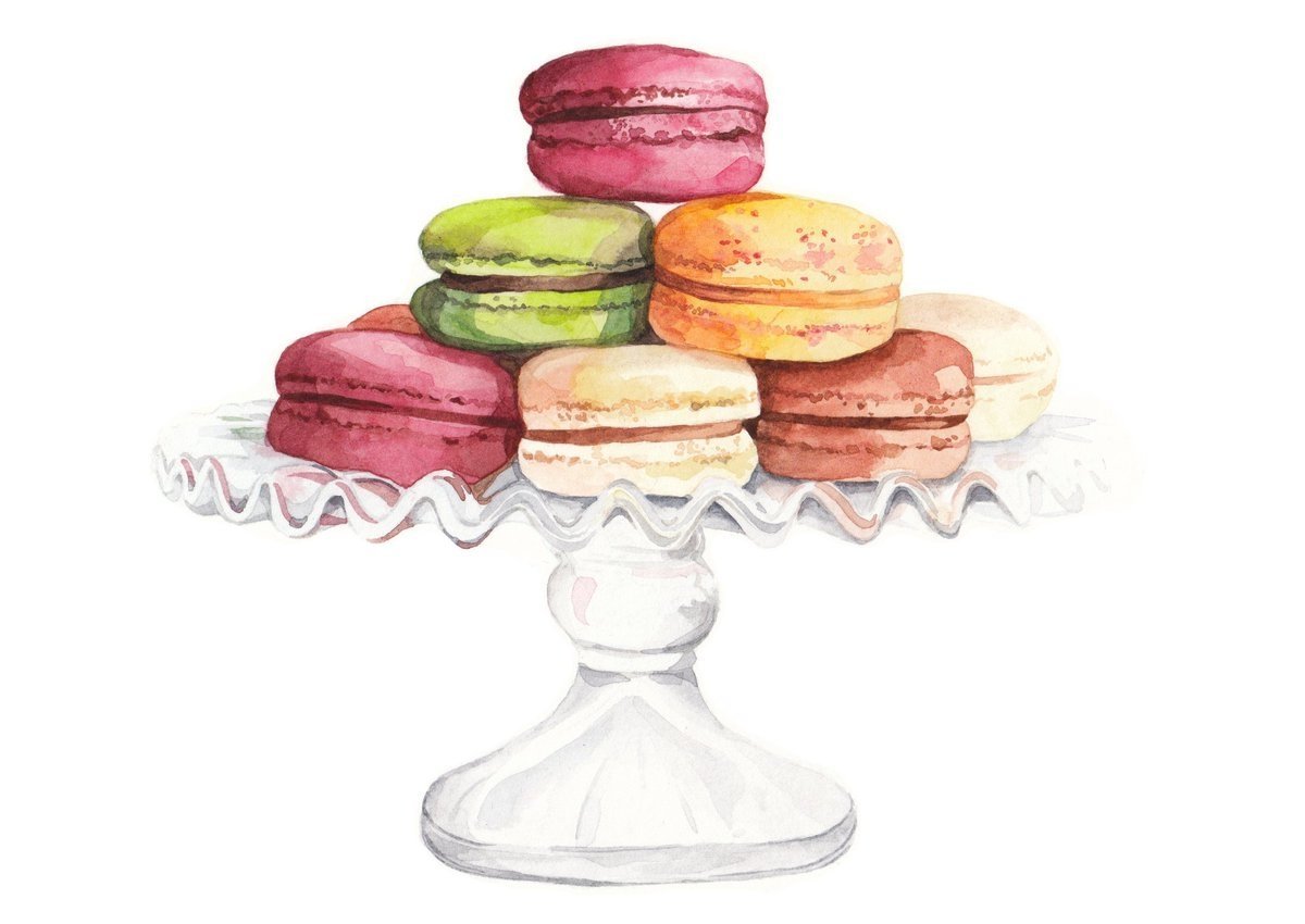 Пирожное макаронс скетч акварелью