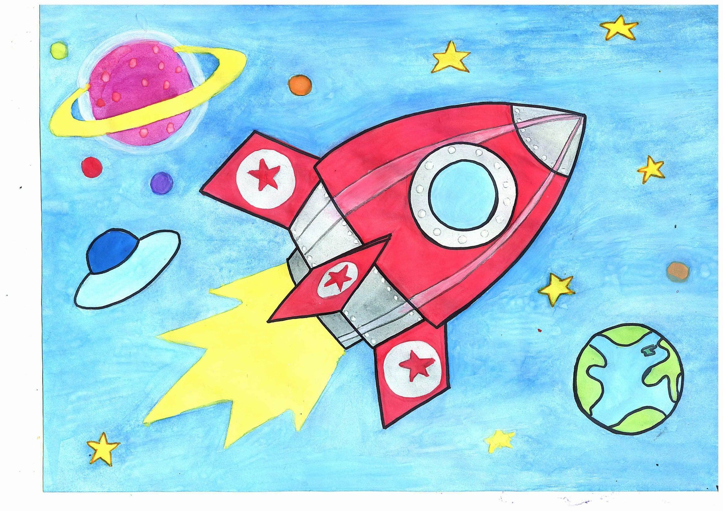 Тема космос для детей 3 лет. Рисунок на тему космос. Детские рисунки на тему космос. Рисунок ко Дню космонавтики. Рисование для детей космос.