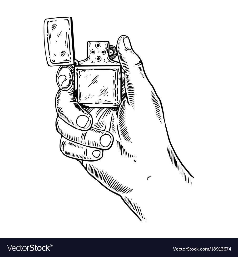 Зажигалка набросок в руках