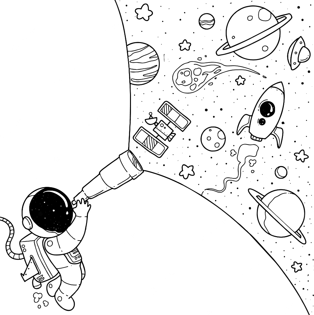 Раскраска. В космосе. Космос раскраска для детей. Рисунок на тему космос. Космонавтика раскраски для детей.