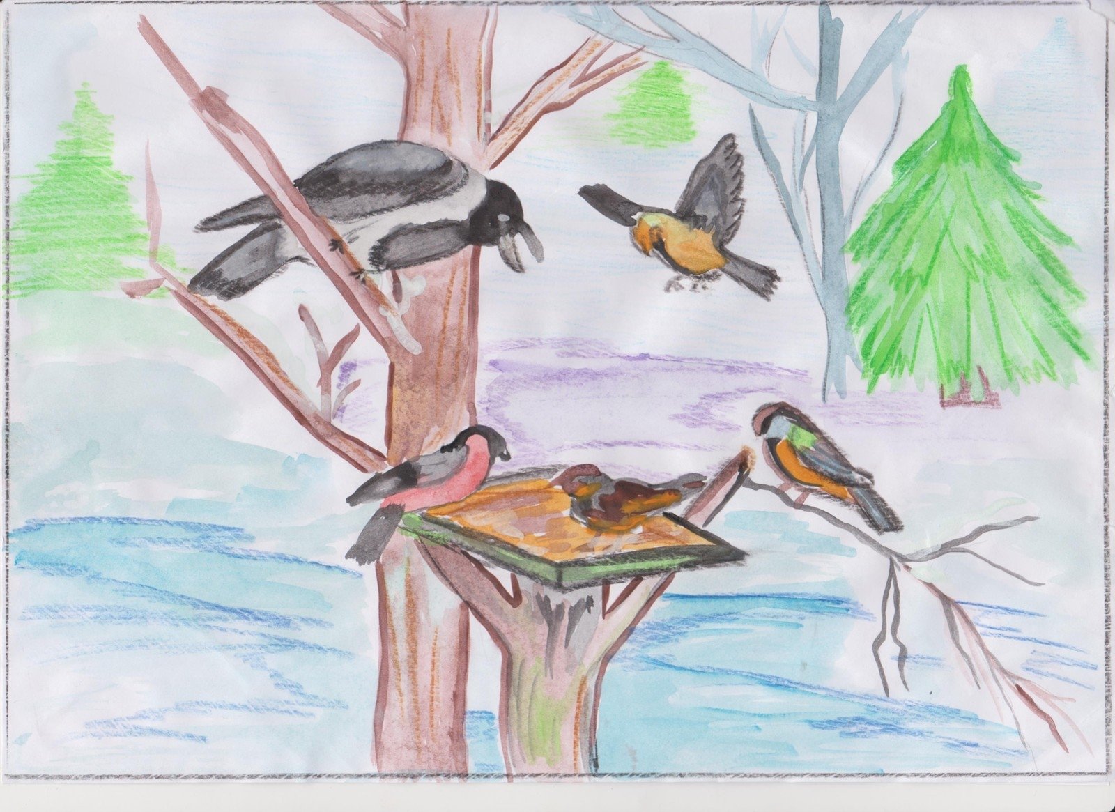 Рисунок встречаем пернатых. Детские рисунки на тему птицы. Рисунок на тему птицы зимой. Рисунок птицы на конкурс. Зимующие птицы рисунок.