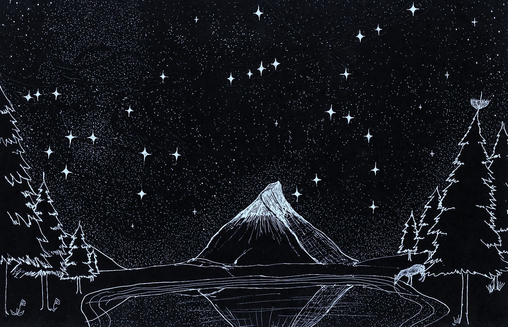 Созвездие горы. Нарисованное звездное небо. Созвездия на черном фоне. Звездное небо Графика. Рисунок ночного неба.