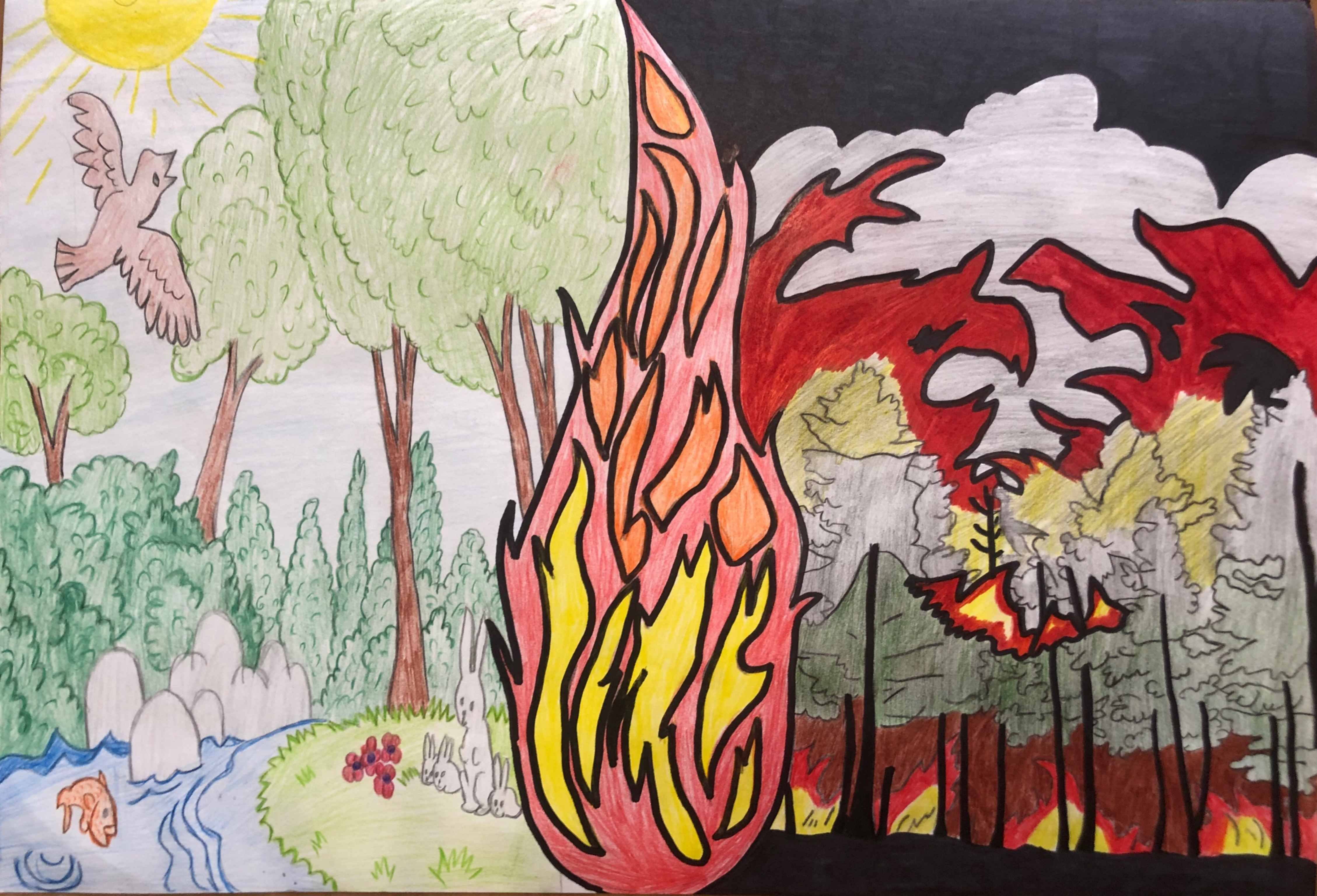 Без пожарищ. Рисунок на тему Лесные пожары. Сохранение леса от пожара. Горящий лес рисунок. Рисунок на тему огонь.