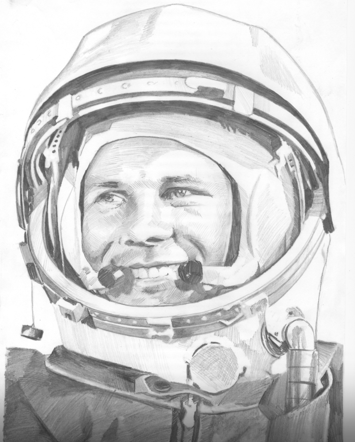 Как нарисовать гагарина. Портрет Космонавта Гагарина. Портрет Юрия Гагарина карандашом.