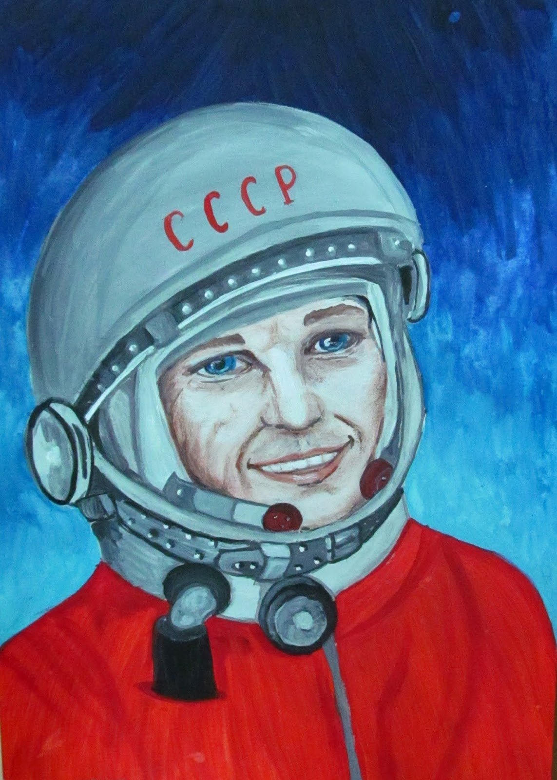 Как нарисовать гагарина. Гагарин космонавт. Портрет Космонавта Юрия Гагарина акварелью.