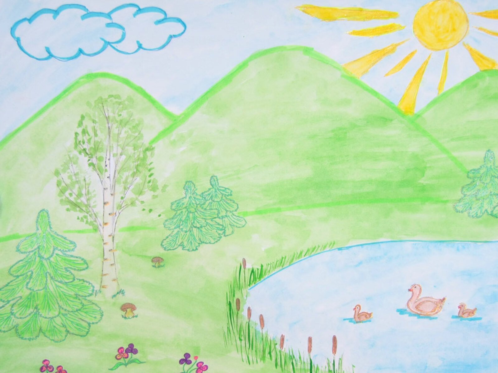 Тема мой край 8 класс. Родной край рисунок. Детские рисунки природы. Рисунок на тему лето. Летний пейзаж для детей.