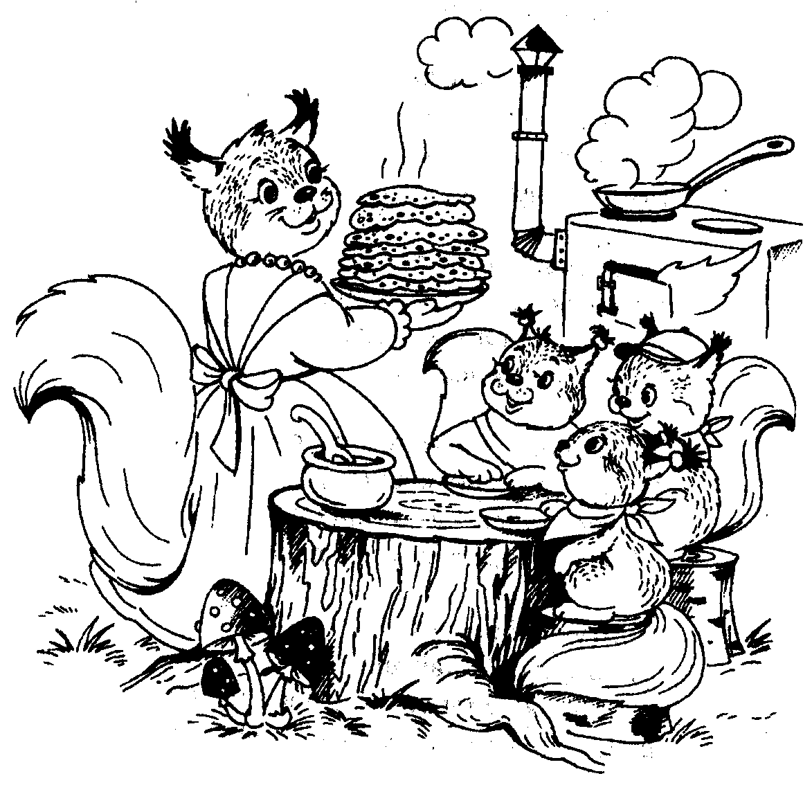 Угощение для белочки раскраска
