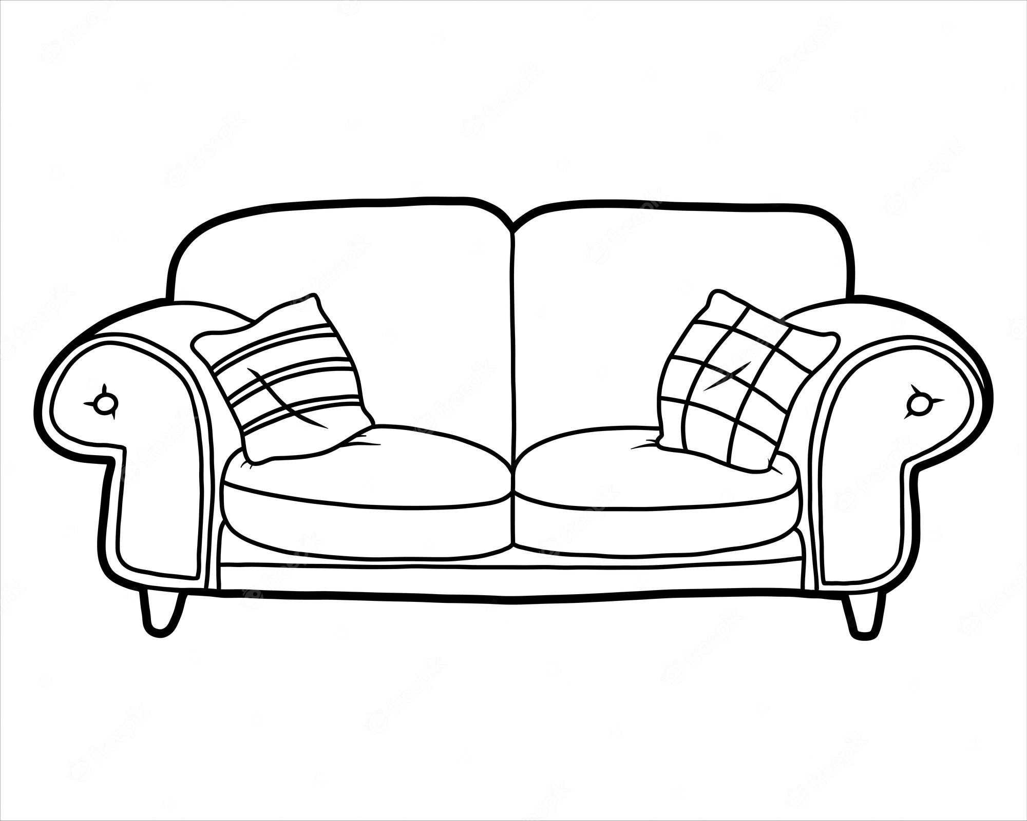 Нарисовать диван с подушками