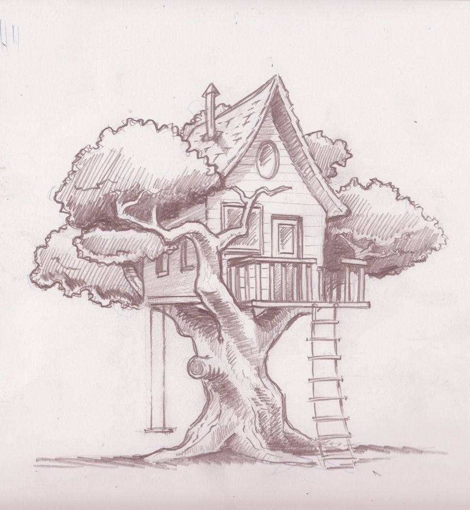 Дом на дереве рисунок - 75 фото