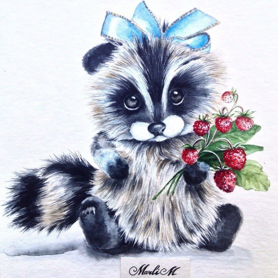 Енот акварелью