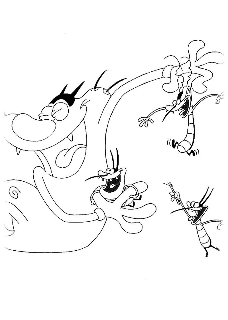 Раскраска Огги и тараканы
