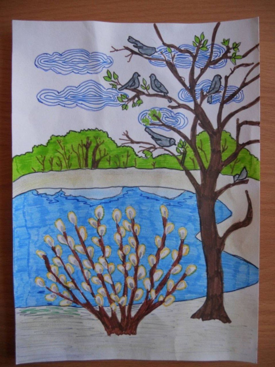Нарисовать рисунок апрель. Весенний пейзаж для детей.