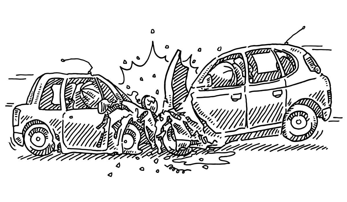 Машины столкновение на белом фоне