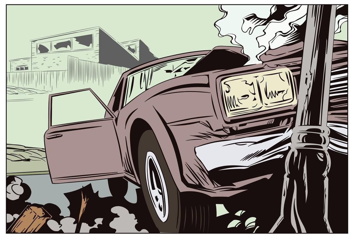 Разбитая машина нарисованная