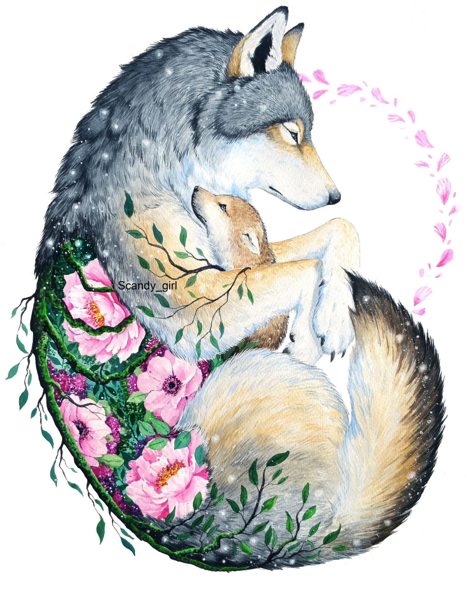 Рисунки лисов и волков. Jonna Lamminaho. Волк и лиса. Волк с цветком. Лисы и волки.