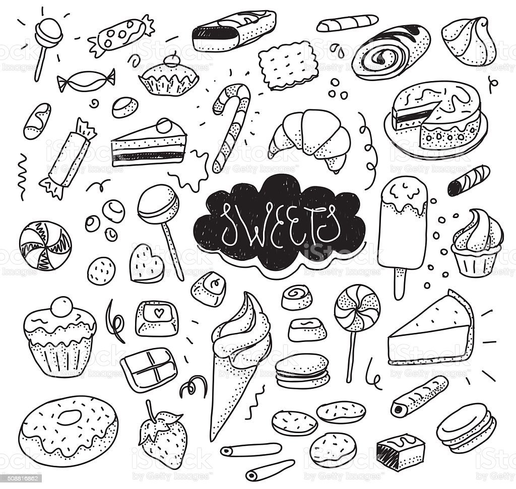 Наклейки еда черно белые