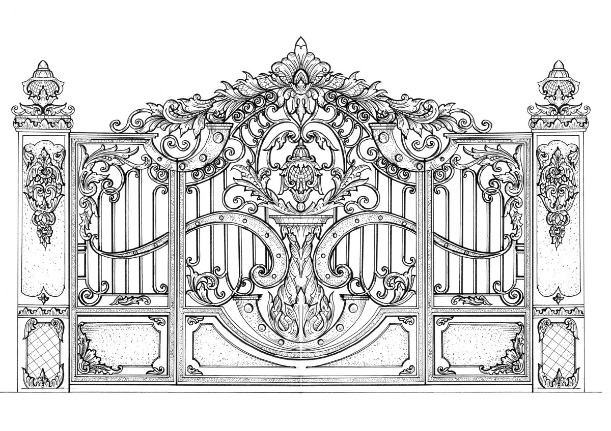 Эскиз кованных фонаря ворот