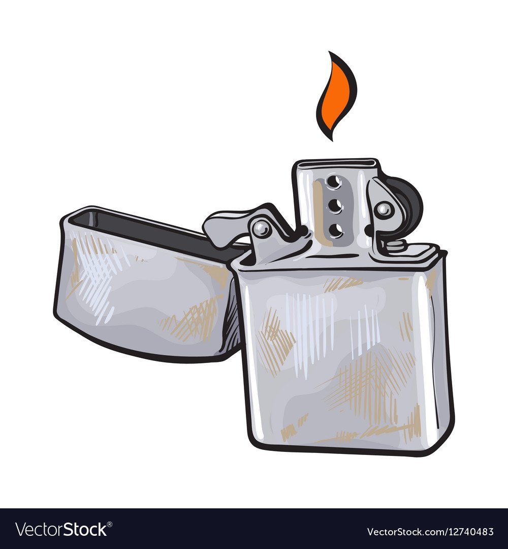 Зажигалка на белом фоне с огнем
