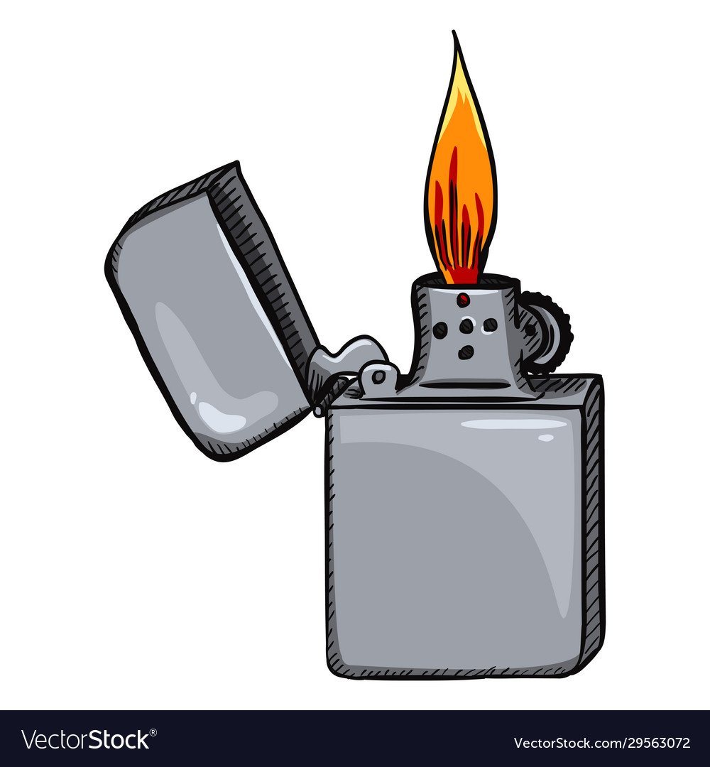 Зажигалка на белом фоне с огнем